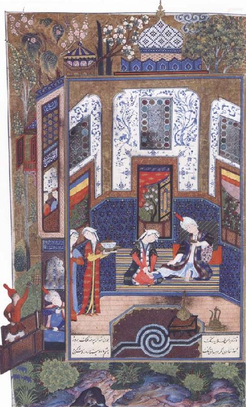 Prince Bahram i Gor listens to the tale of the princess of Persia beneath the white pavilion, Sultan Muhammad